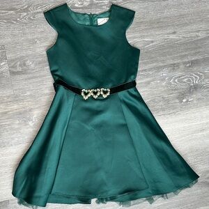 Rare Editions Green Formal Kids Dress with Heart Belt